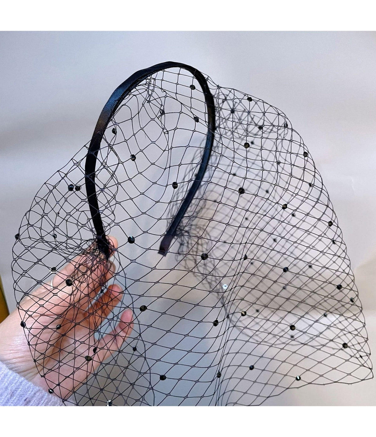 Black Jeweled Birdcage Veil Headband - Unique Vintage - Hair Accessories