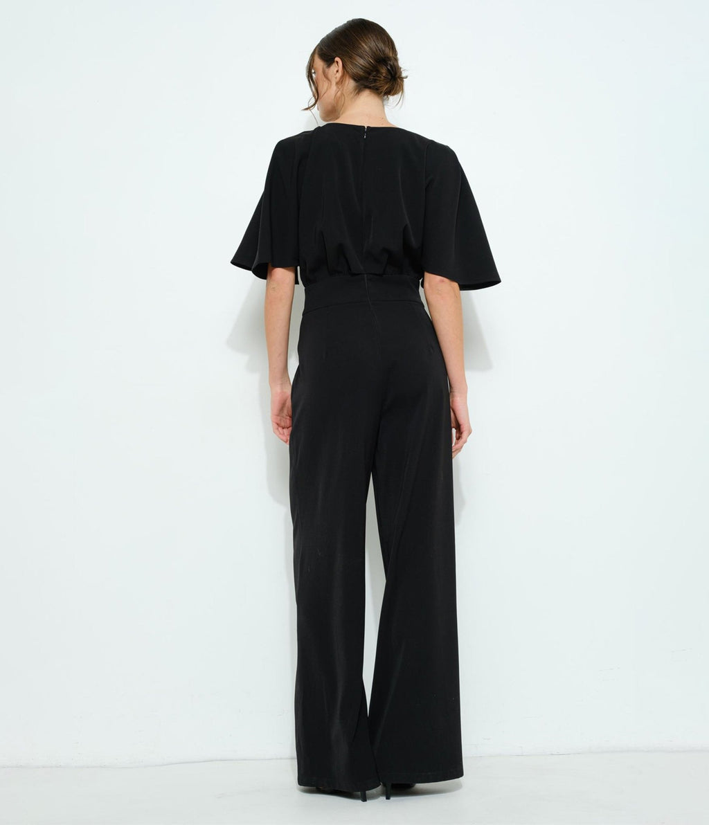 Black Kimono Sleeve Jumpsuit - Unique Vintage - Womens, BOTTOMS, ROMPERS AND JUMPSUITS