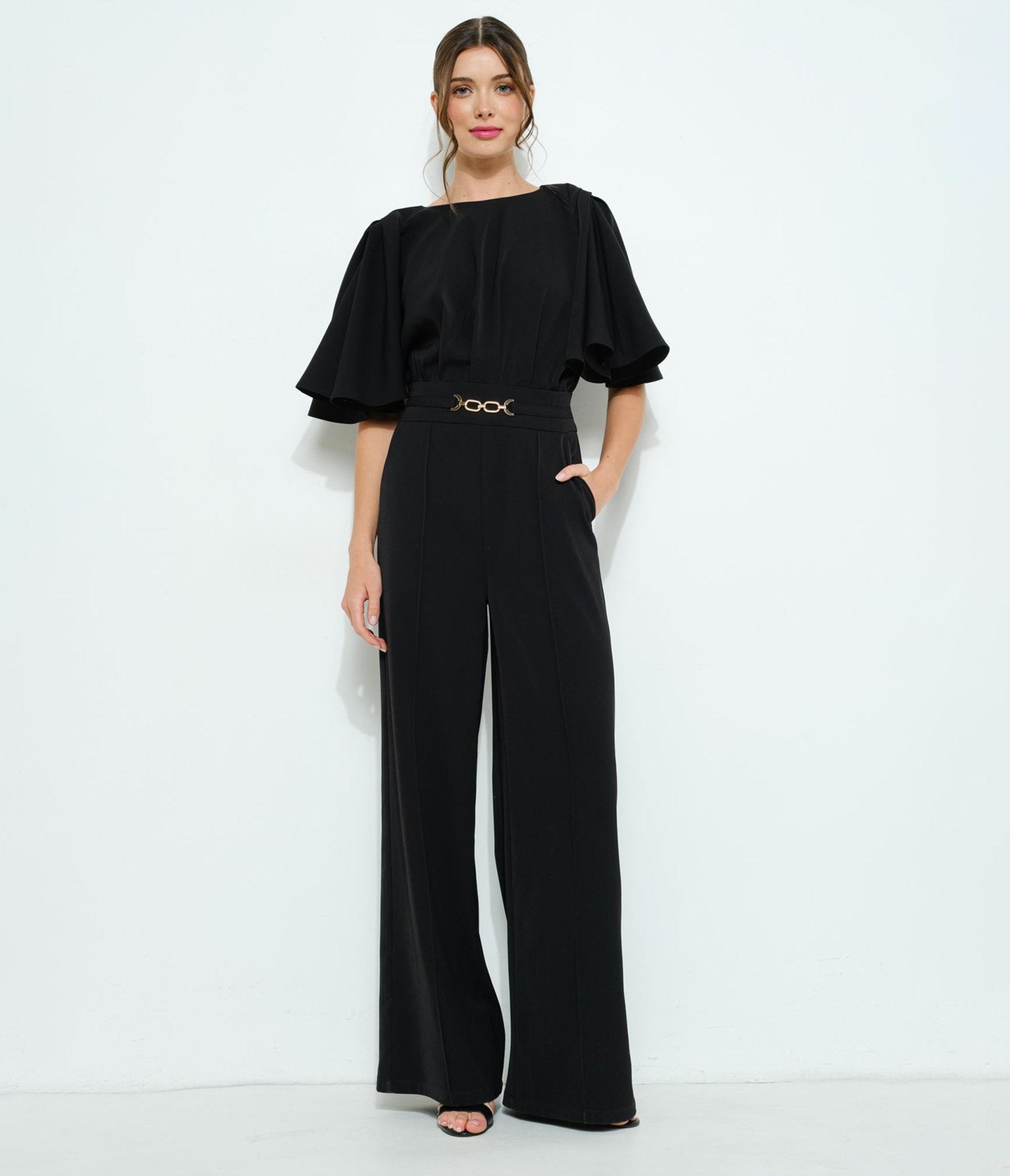 Black Kimono Sleeve Jumpsuit - Unique Vintage - Womens, BOTTOMS, ROMPERS AND JUMPSUITS