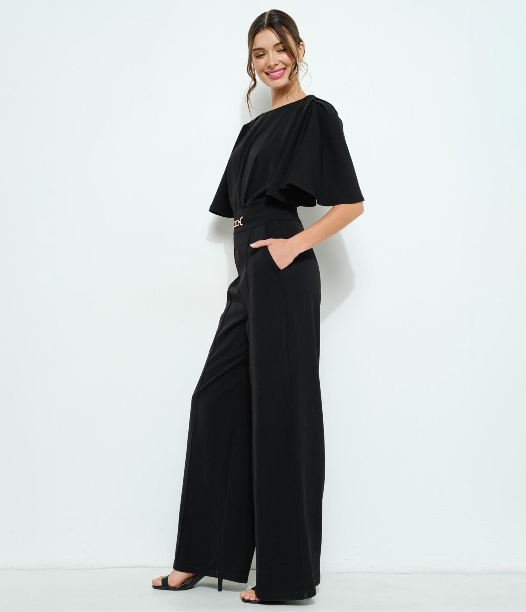 Black Kimono Sleeve Jumpsuit - Unique Vintage - Womens, BOTTOMS, ROMPERS AND JUMPSUITS