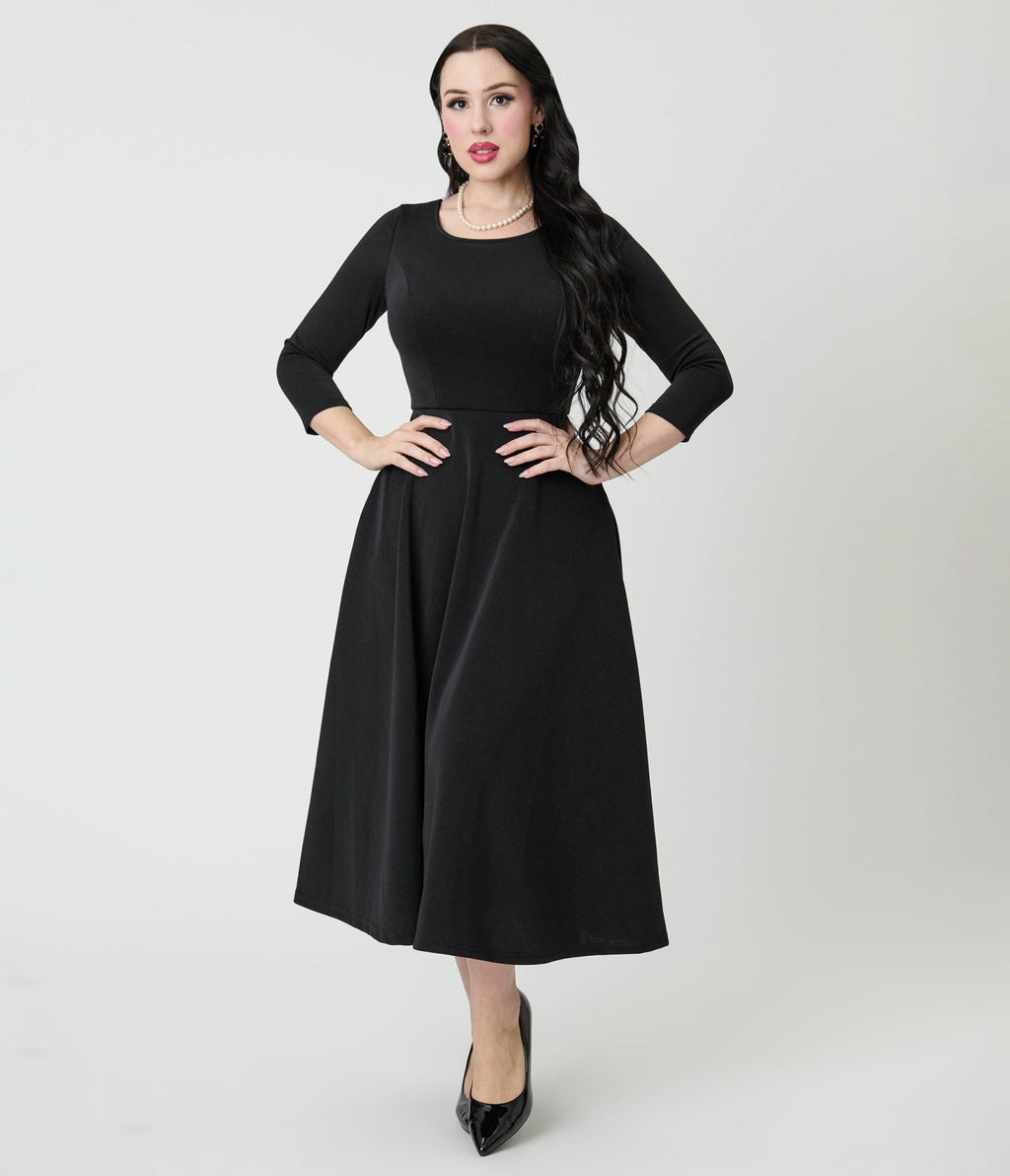 Black Knit Midi Dress - Unique Vintage - Womens, DRESSES, MIDI