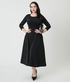 Black Knit Midi Dress - Unique Vintage - Womens, DRESSES, MIDI