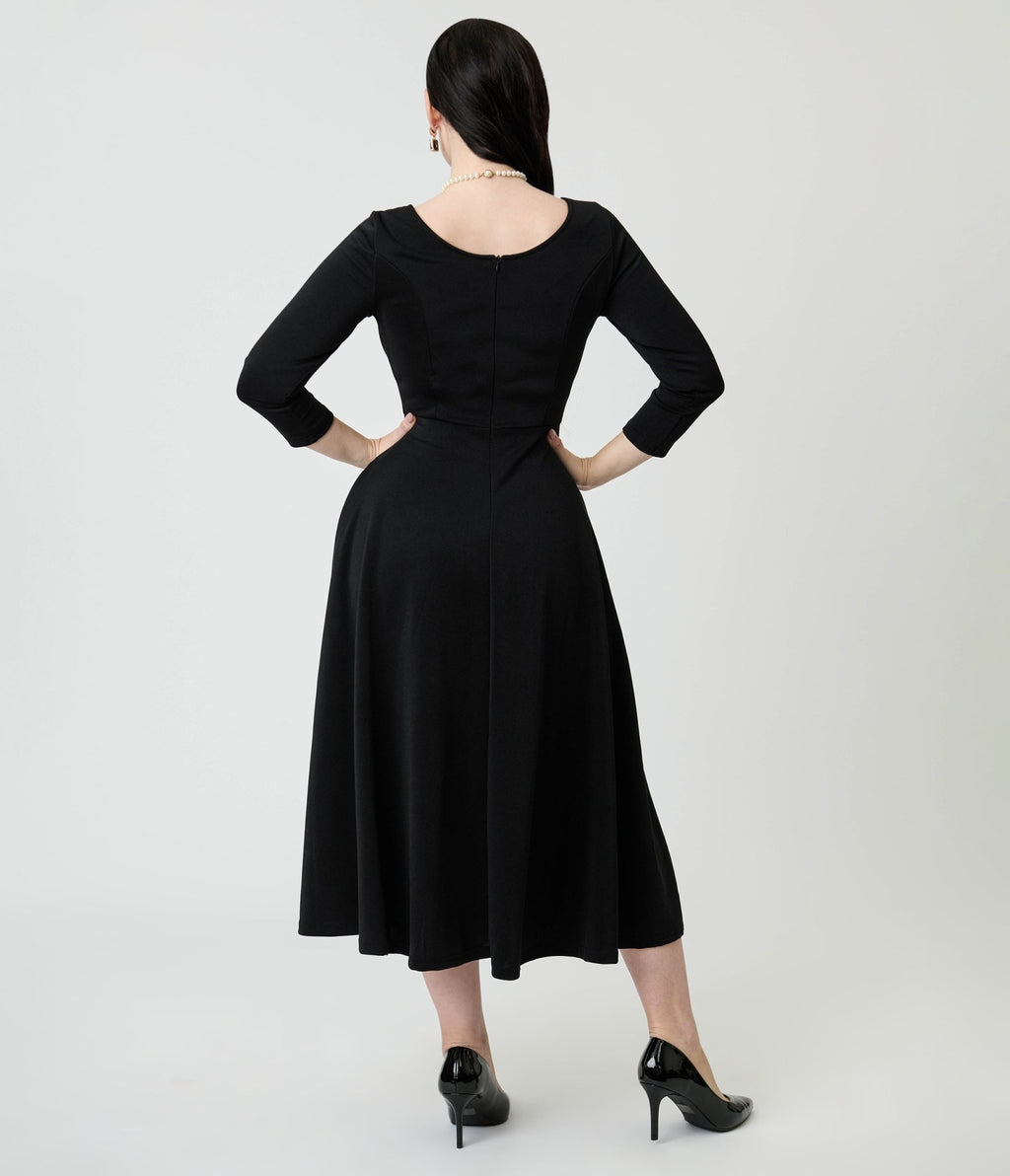Black Knit Midi Dress - Unique Vintage - Womens, DRESSES, MIDI