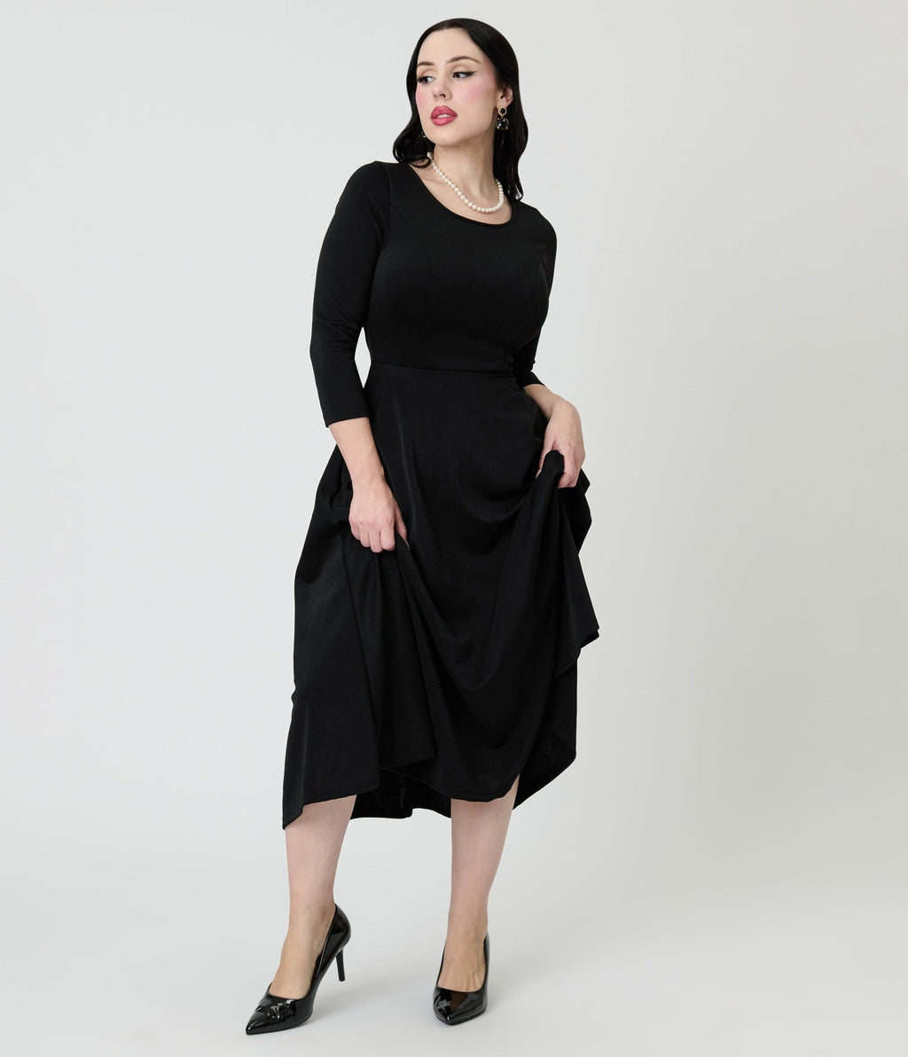 Black Knit Midi Dress - Unique Vintage - Womens, DRESSES, MIDI
