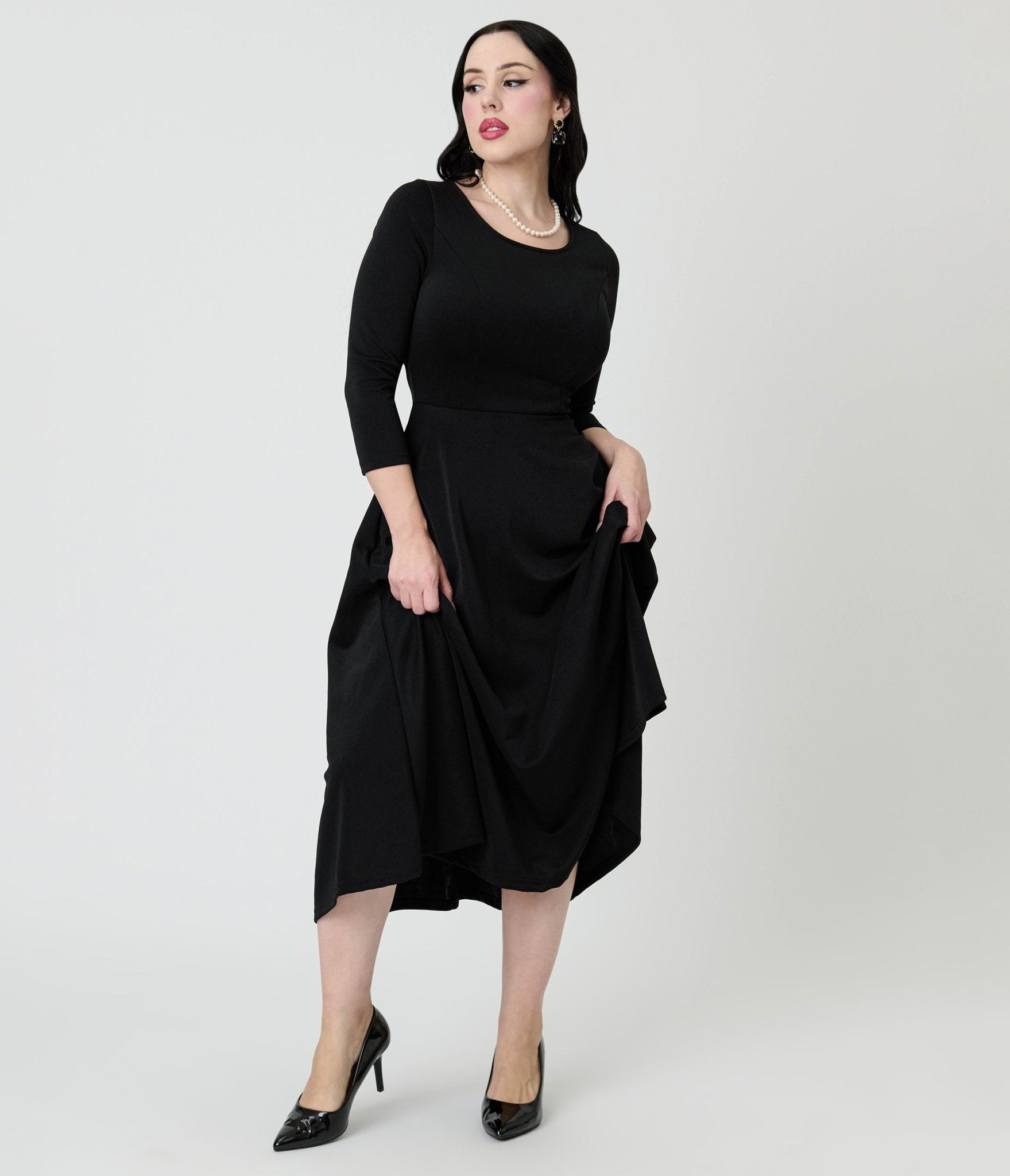 Black Knit Midi Dress - Unique Vintage - Womens, DRESSES, MIDI