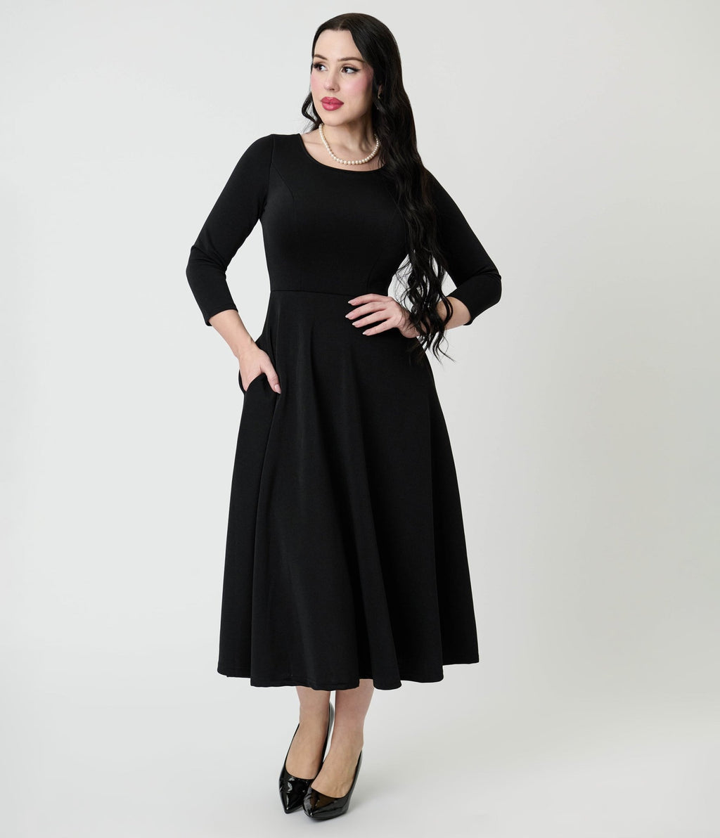 Black Knit Midi Dress - Unique Vintage - Womens, DRESSES, MIDI