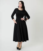 Black Knit Midi Dress - Unique Vintage - Womens, DRESSES, MIDI