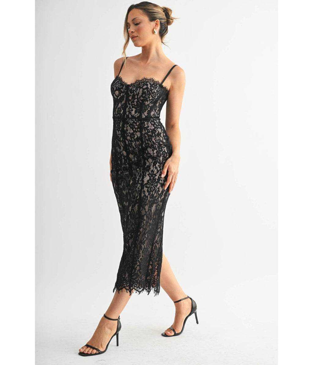 Black Lace Corset Pencil Dress - Unique Vintage - Womens, DRESSES, PROM AND SPECIAL OCCASION