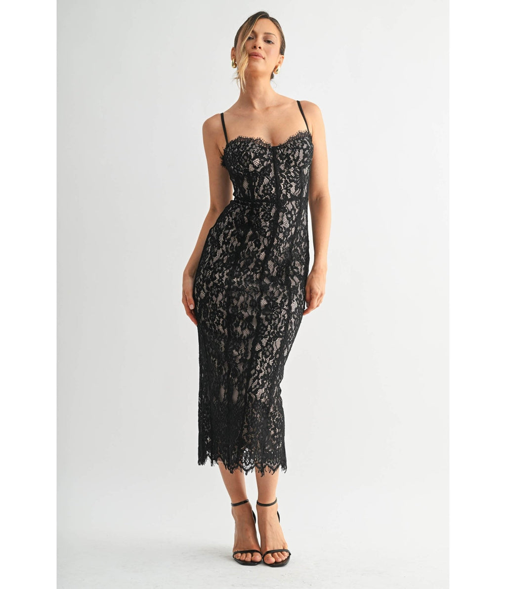 Black Lace Corset Pencil Dress - Unique Vintage - Womens, DRESSES, PROM AND SPECIAL OCCASION