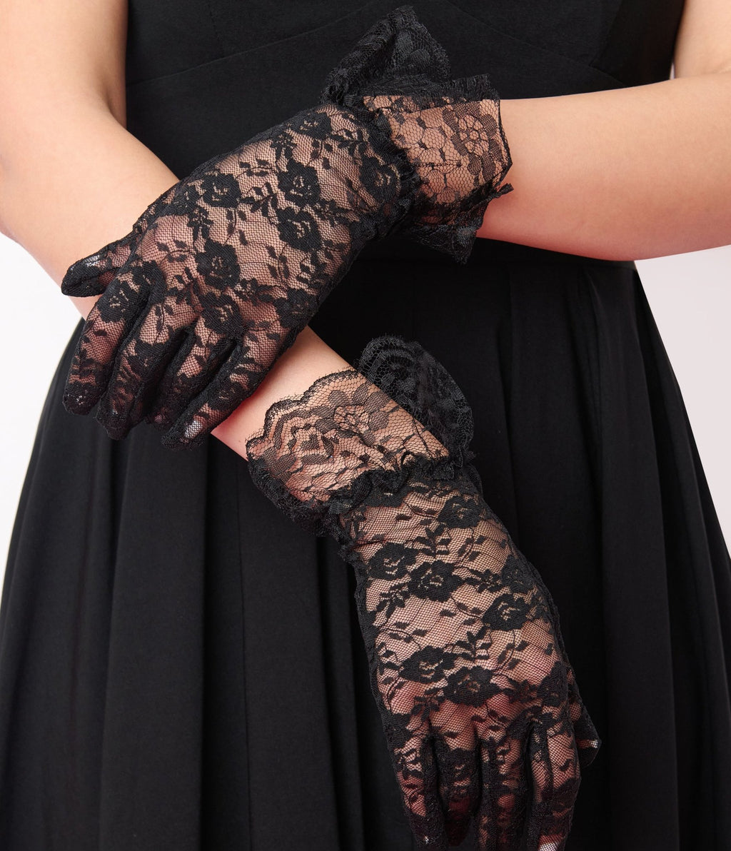 Black Lace Gloves - Unique Vintage - Womens, ACCESSORIES, GLOVES/SCARVES