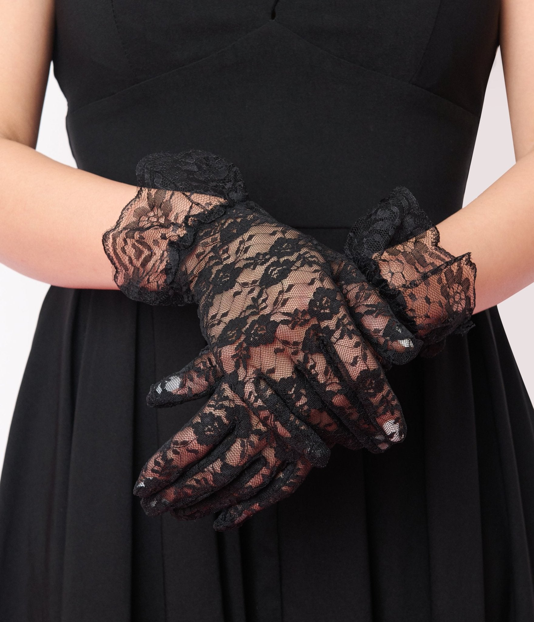 Black Lace Gloves - Unique Vintage - Womens, ACCESSORIES, GLOVES/SCARVES
