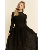 Black Lace Long Sleeve Maxi Dress - Unique Vintage - Womens, DRESSES, MAXI