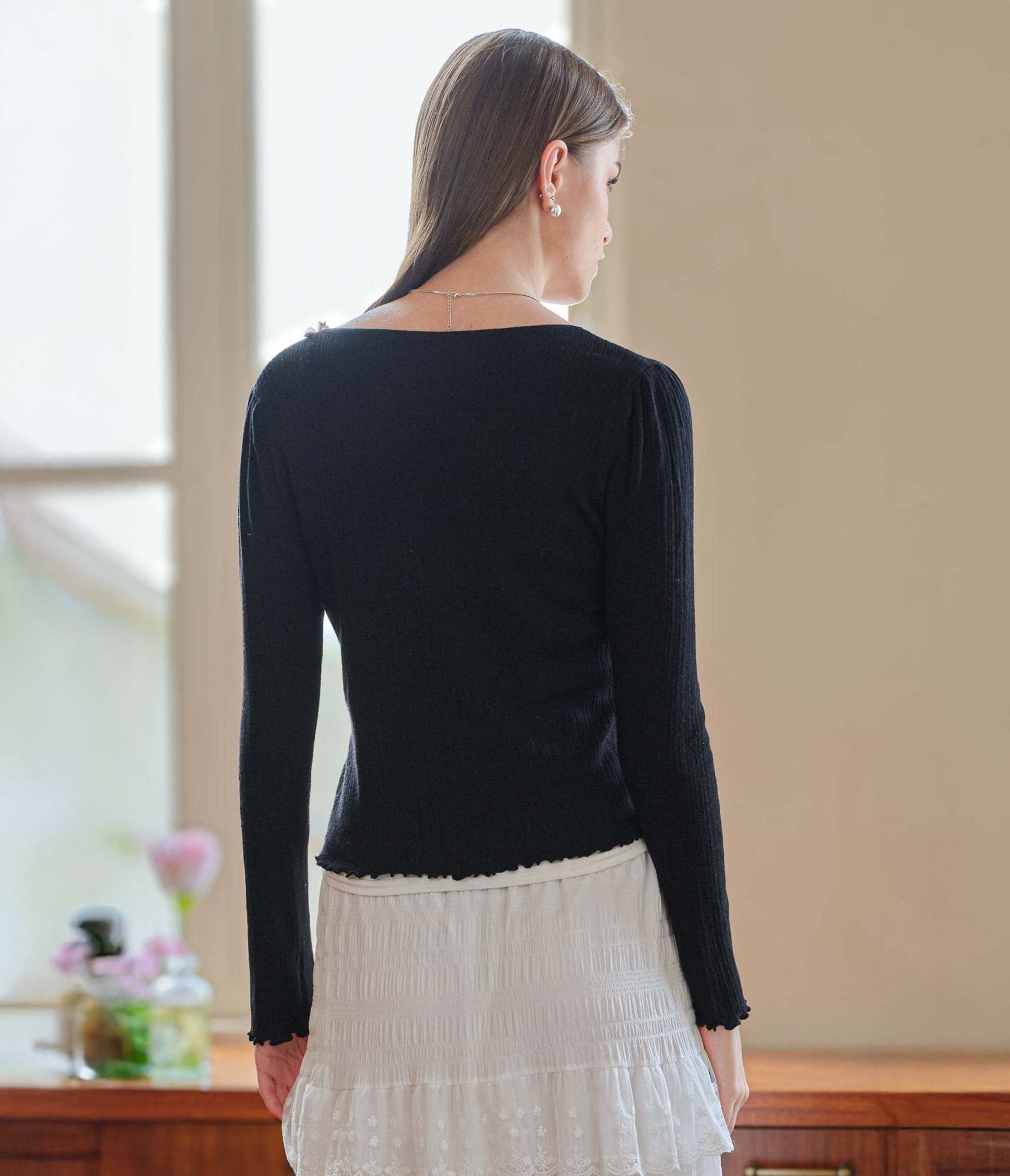 Black Lace Ribbon Knit Top - Unique Vintage - Womens, TOPS, KNIT TOPS