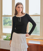 Black Lace Ribbon Knit Top - Unique Vintage - Womens, TOPS, KNIT TOPS