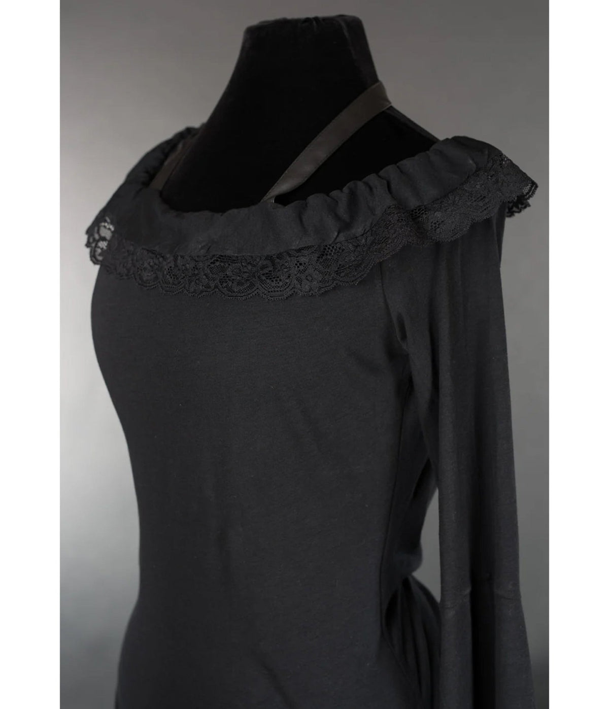 Black Lace Ruffle Bell Sleeve Steampunk Top - Unique Vintage - Blouses