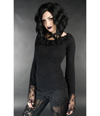 Black Lace Ruffle Bell Sleeve Steampunk Top - Unique Vintage - Blouses