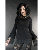 Black Lace Ruffle Bell Sleeve Steampunk Top - Unique Vintage - Blouses