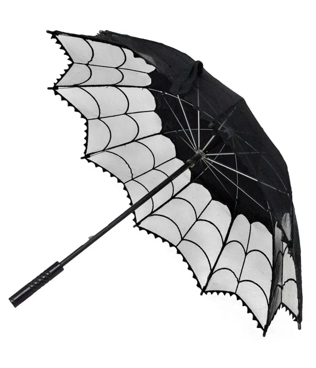 Black Lace Spiderweb Parasol - Unique Vintage - Womens, ACCESSORIES, UMBRELLAS