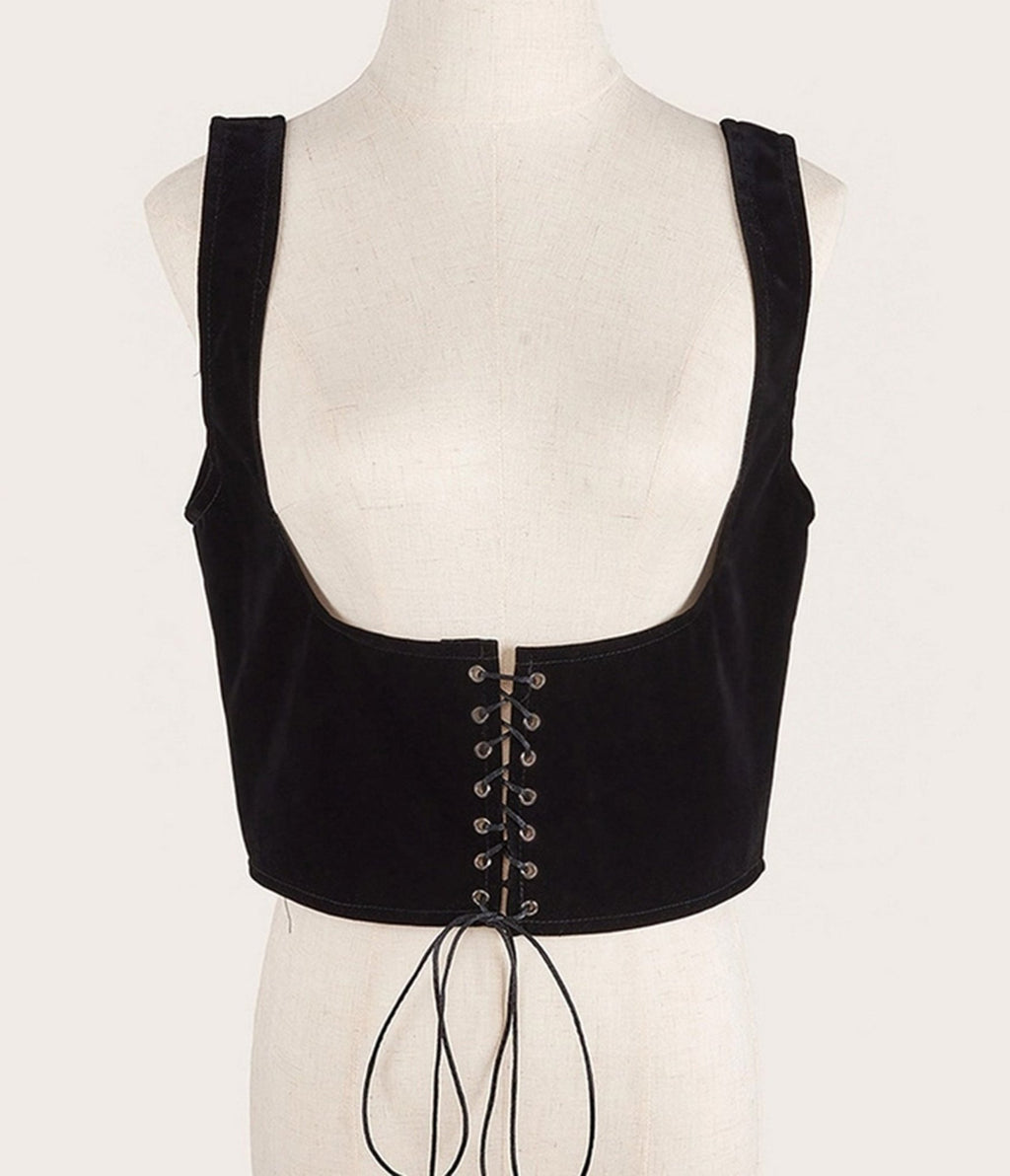 Black Lace-Up Corset Top - Unique Vintage - Womens, TOPS, WOVEN TOPS