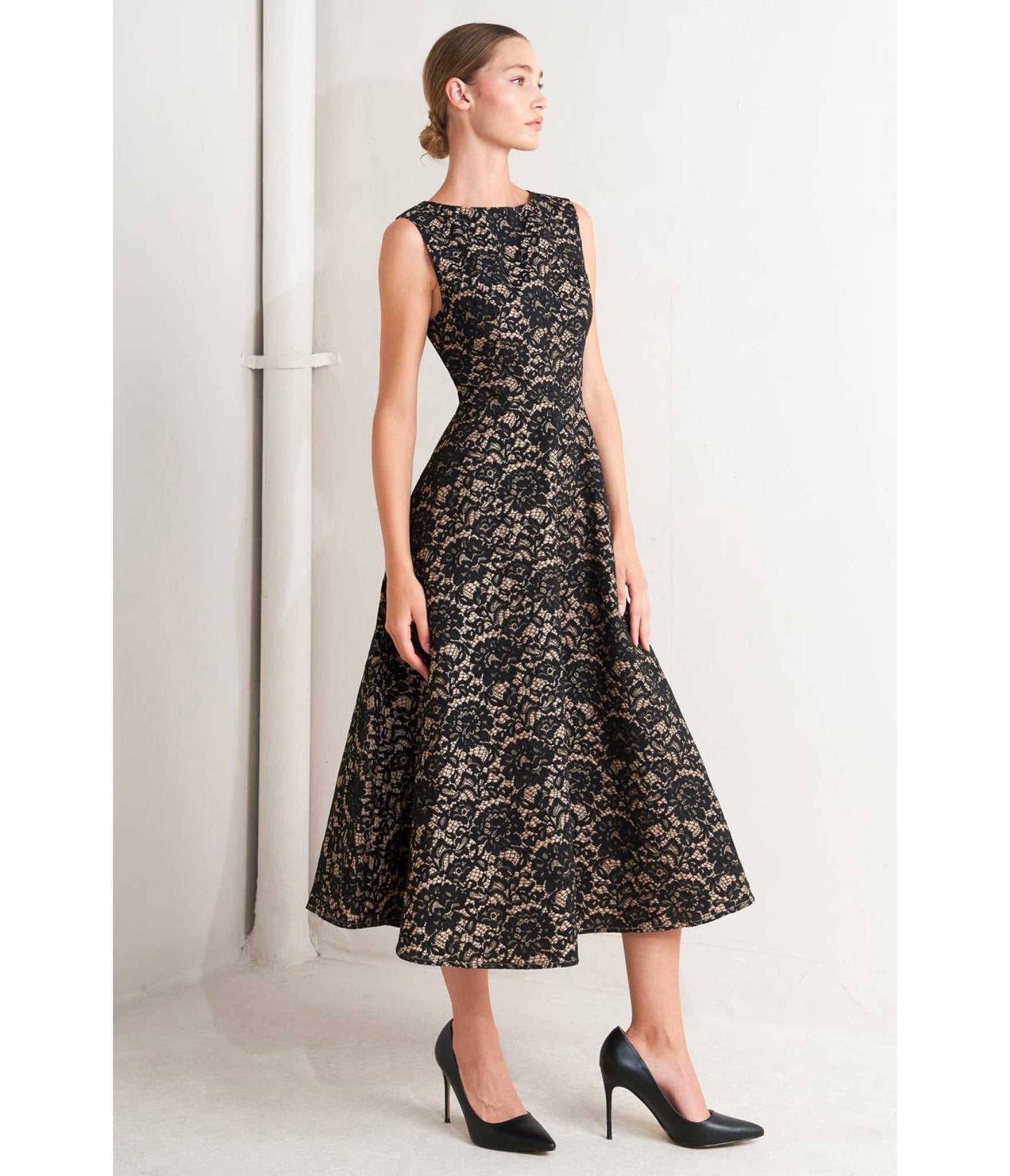 Black Lace Woven Midi Dress - Unique Vintage - Womens, DRESSES, MIDI