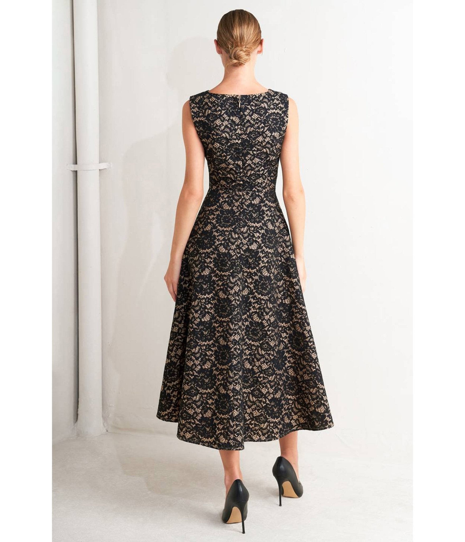 Black Lace Woven Midi Dress - Unique Vintage - Womens, DRESSES, MIDI