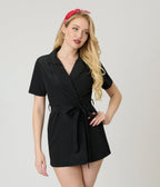 Black Lapel Collar Romper - Unique Vintage - Womens, BOTTOMS, ROMPERS AND JUMPSUITS