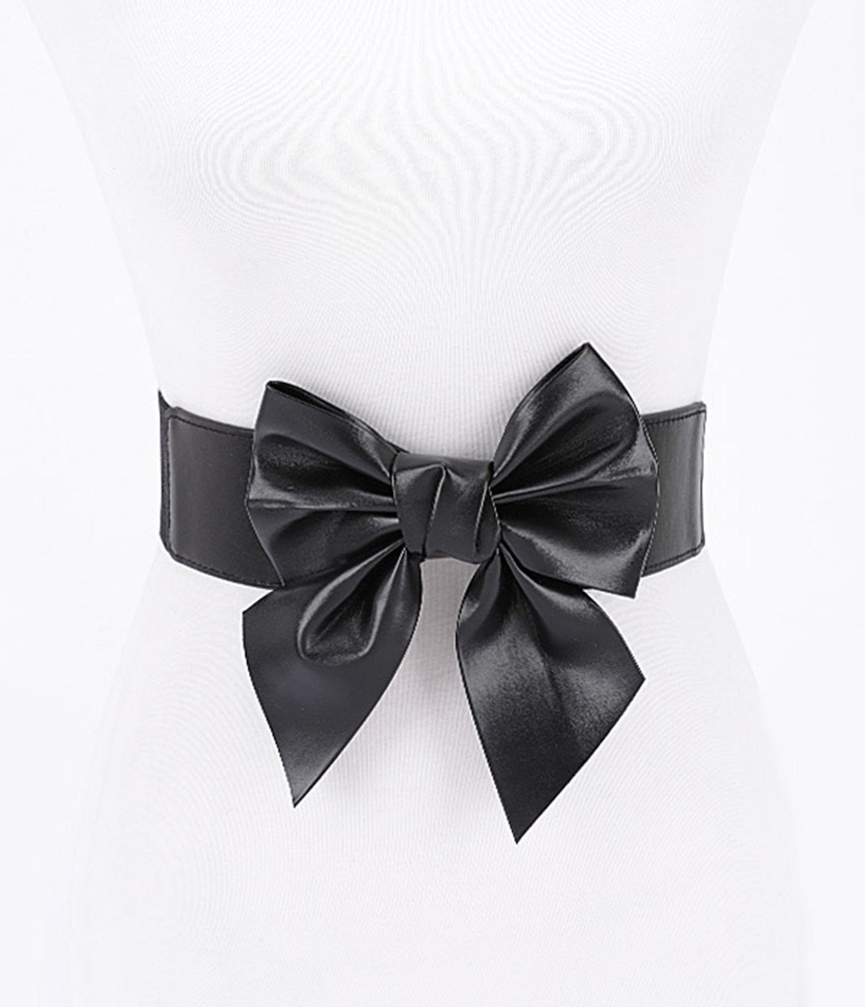 Black Leatherette Bow Cinch Belt - Unique Vintage - Womens, ACCESSORIES, BELTS