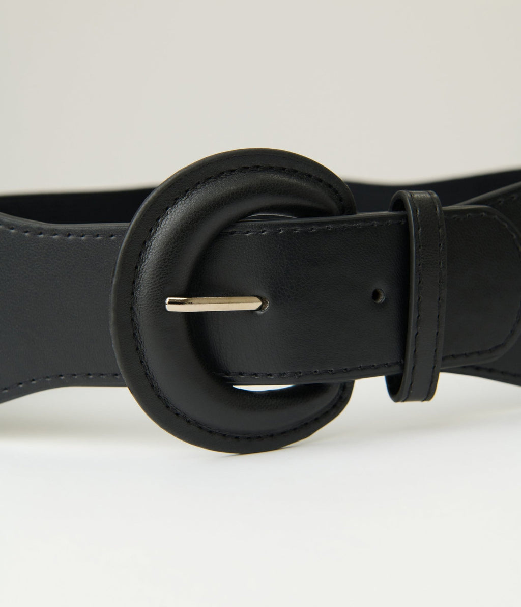 Black Leatherette Cinch Belt - Unique Vintage - Womens, ACCESSORIES, BELTS