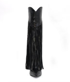 Black Leatherette Fringe Knee High Boots - Unique Vintage - Womens, SHOES, BOOTS