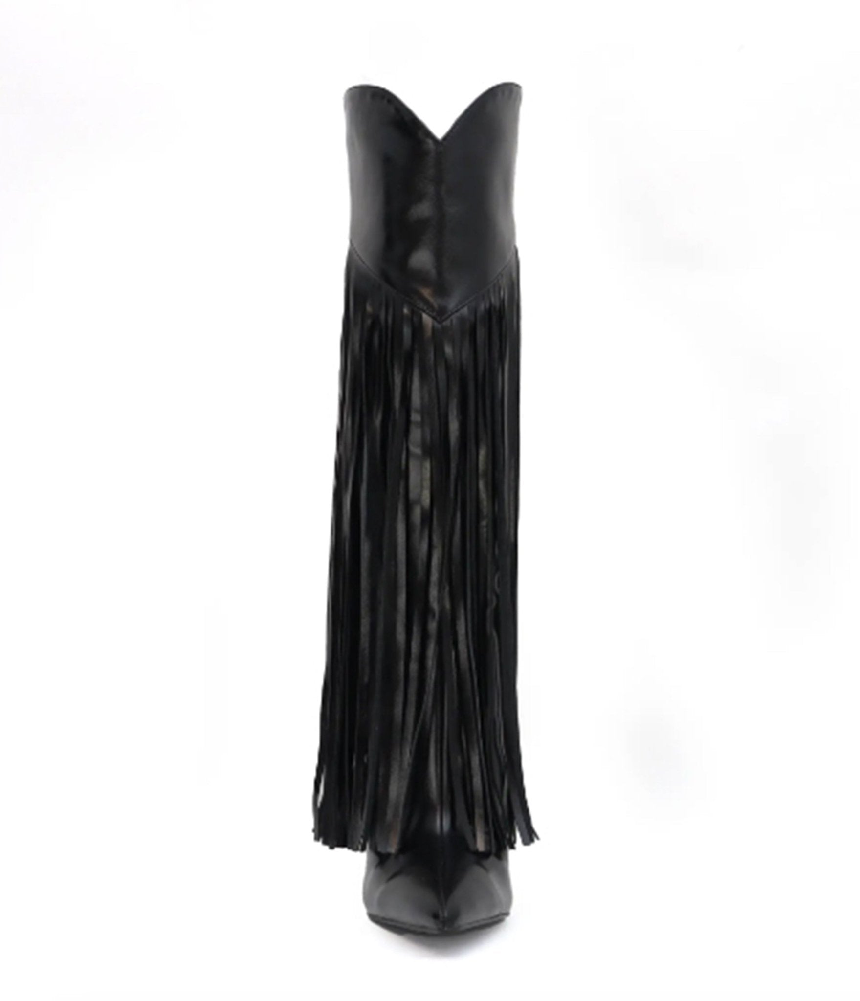 Black Leatherette Fringe Knee High Boots - Unique Vintage - Womens, SHOES, BOOTS