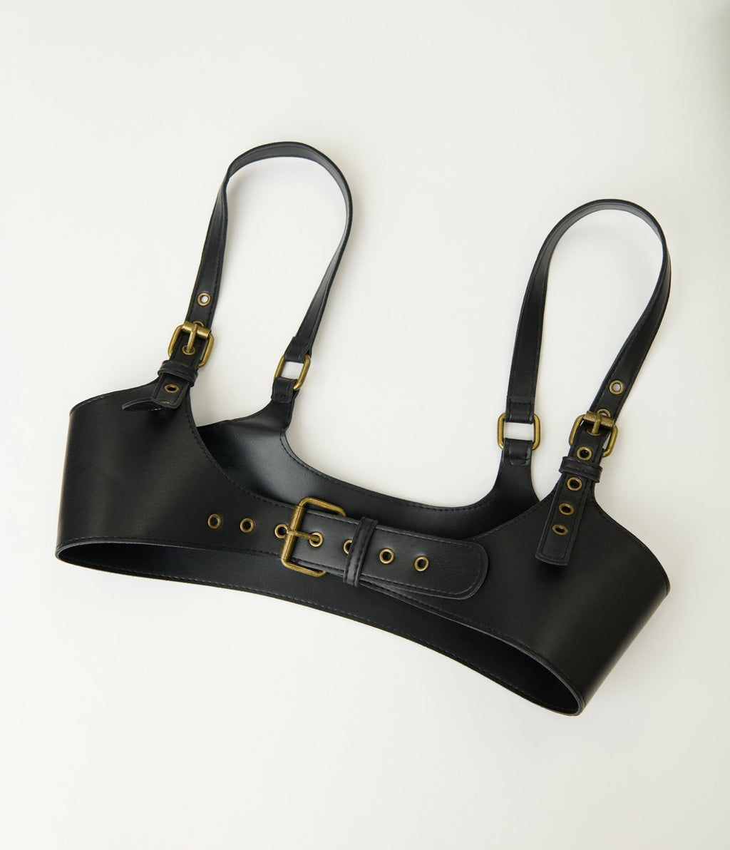 Black Leatherette Harness Belt - Unique Vintage - Womens, ACCESSORIES, BELTS