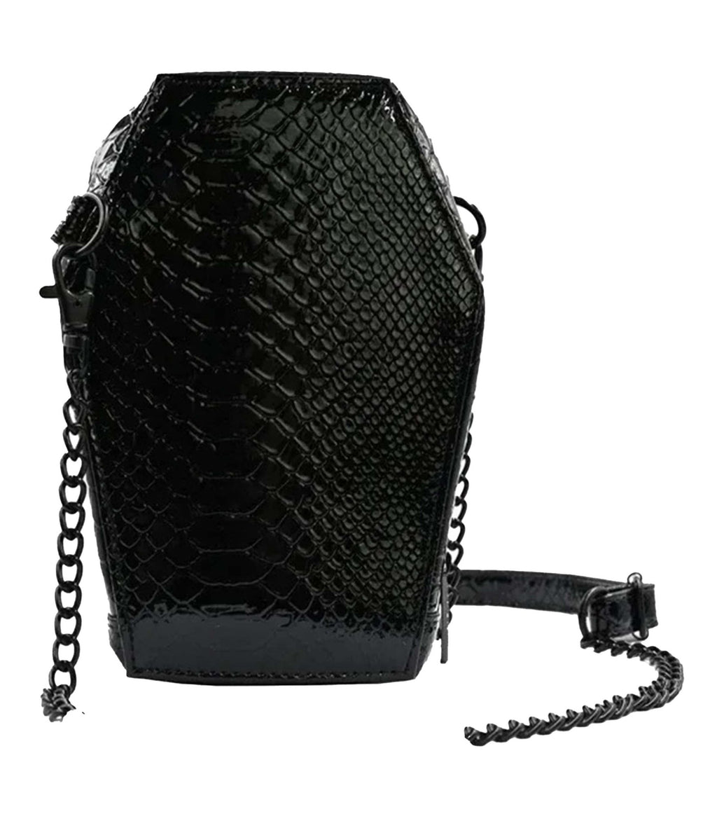 Black Leatherette Mini Coffin Crossbody Purse - Unique Vintage - Womens, ACCESSORIES, HANDBAGS