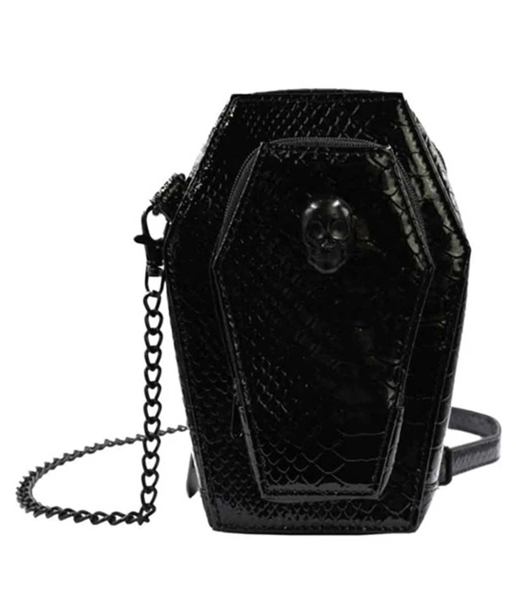 Black Leatherette Mini Coffin Crossbody Purse - Unique Vintage - Womens, ACCESSORIES, HANDBAGS