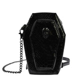 Black Leatherette Mini Coffin Crossbody Purse - Unique Vintage - Womens, ACCESSORIES, HANDBAGS