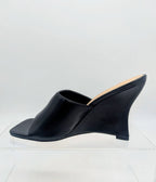 Black Leatherette Mule Wedges - Unique Vintage - Womens, SHOES, HEELS