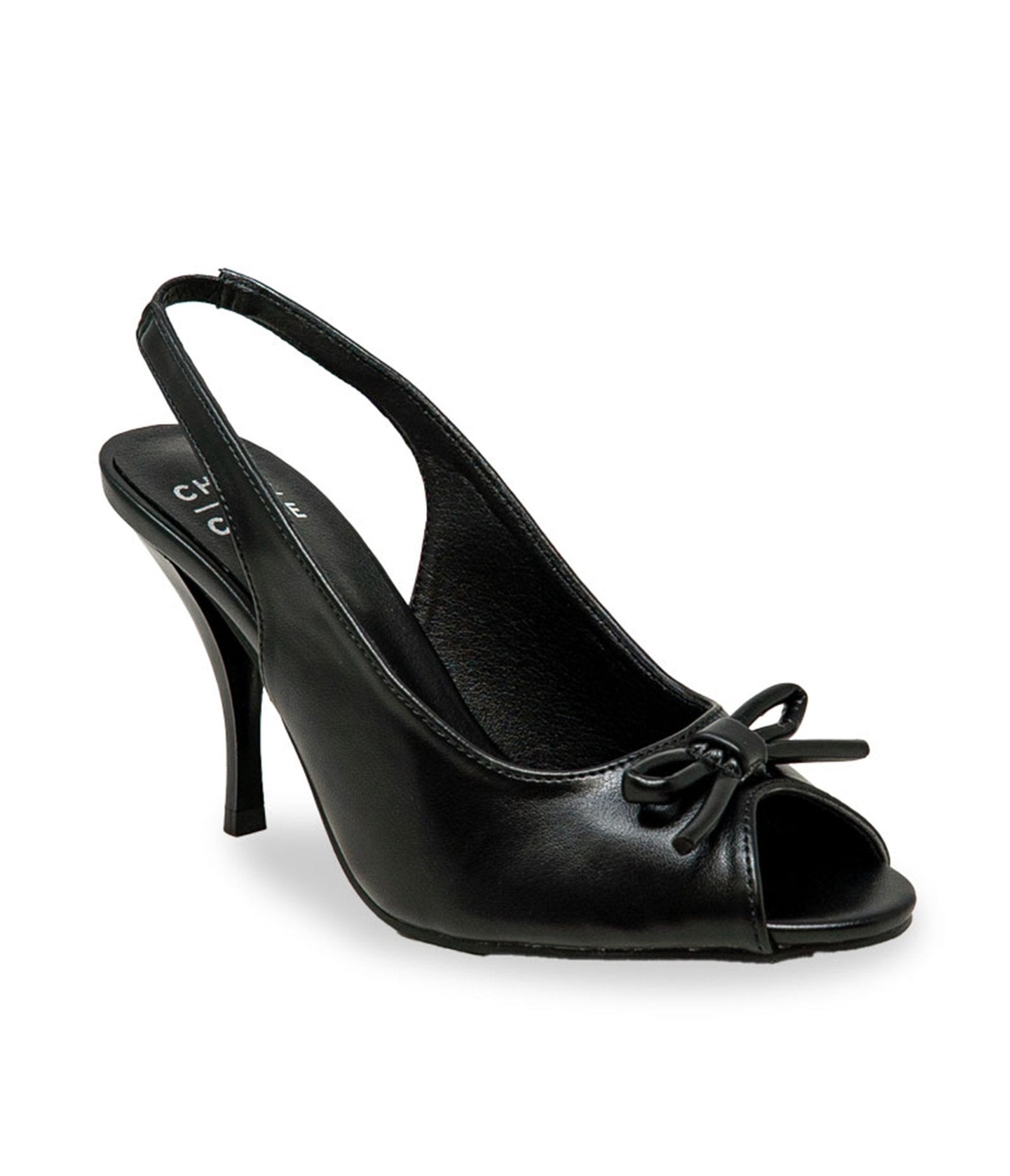 Black Leatherette Peep Toe Slingback Heels - Unique Vintage - Womens, SHOES, HEELS