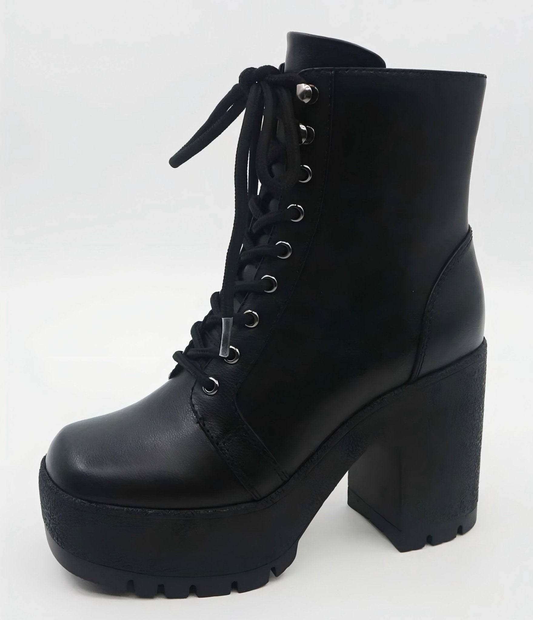 Black Leatherette Platform Ankle Boots - Unique Vintage - Womens, SHOES, BOOTS
