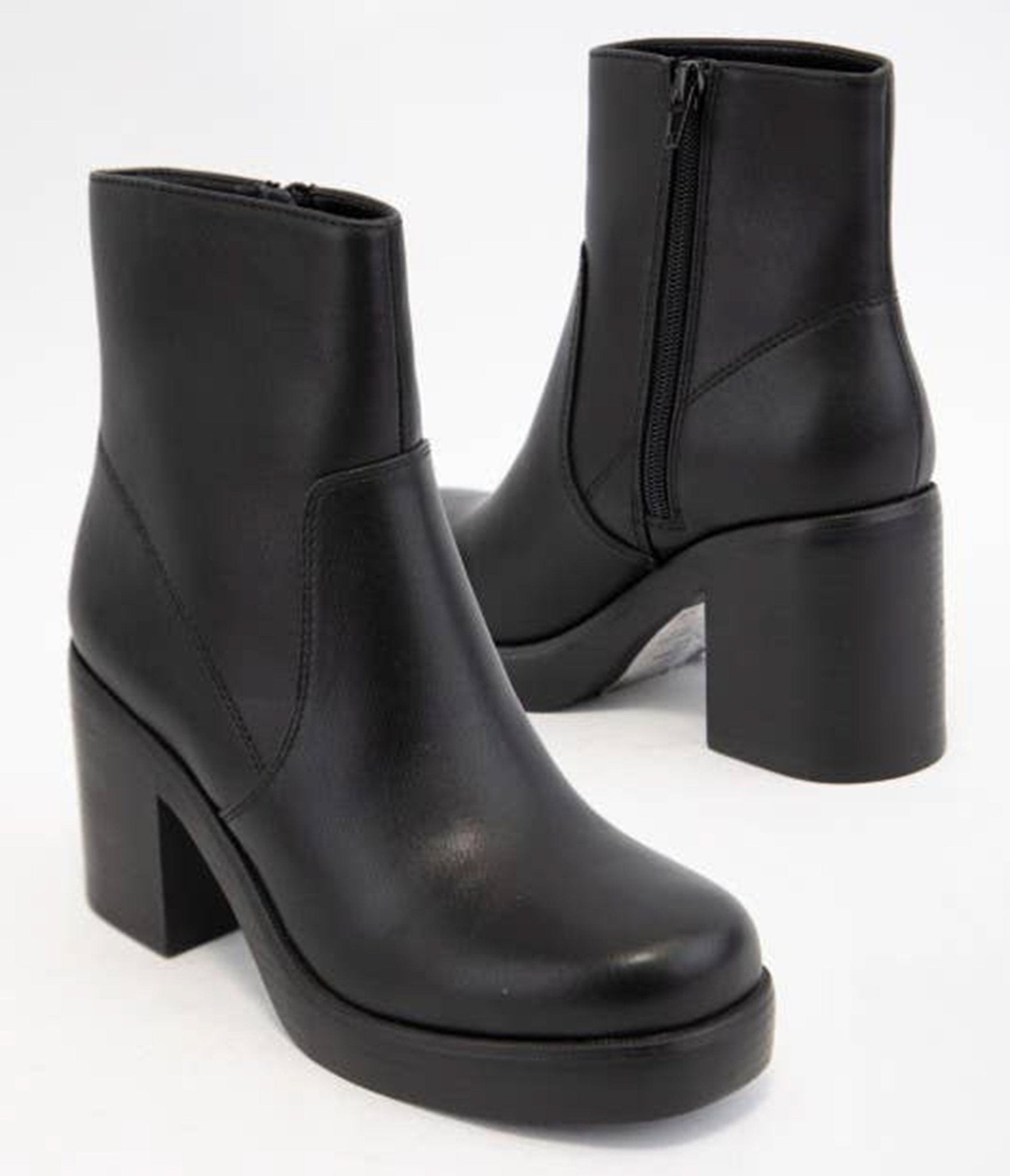 Black Leatherette Platform Booties - Unique Vintage - Womens, SHOES, BOOTS