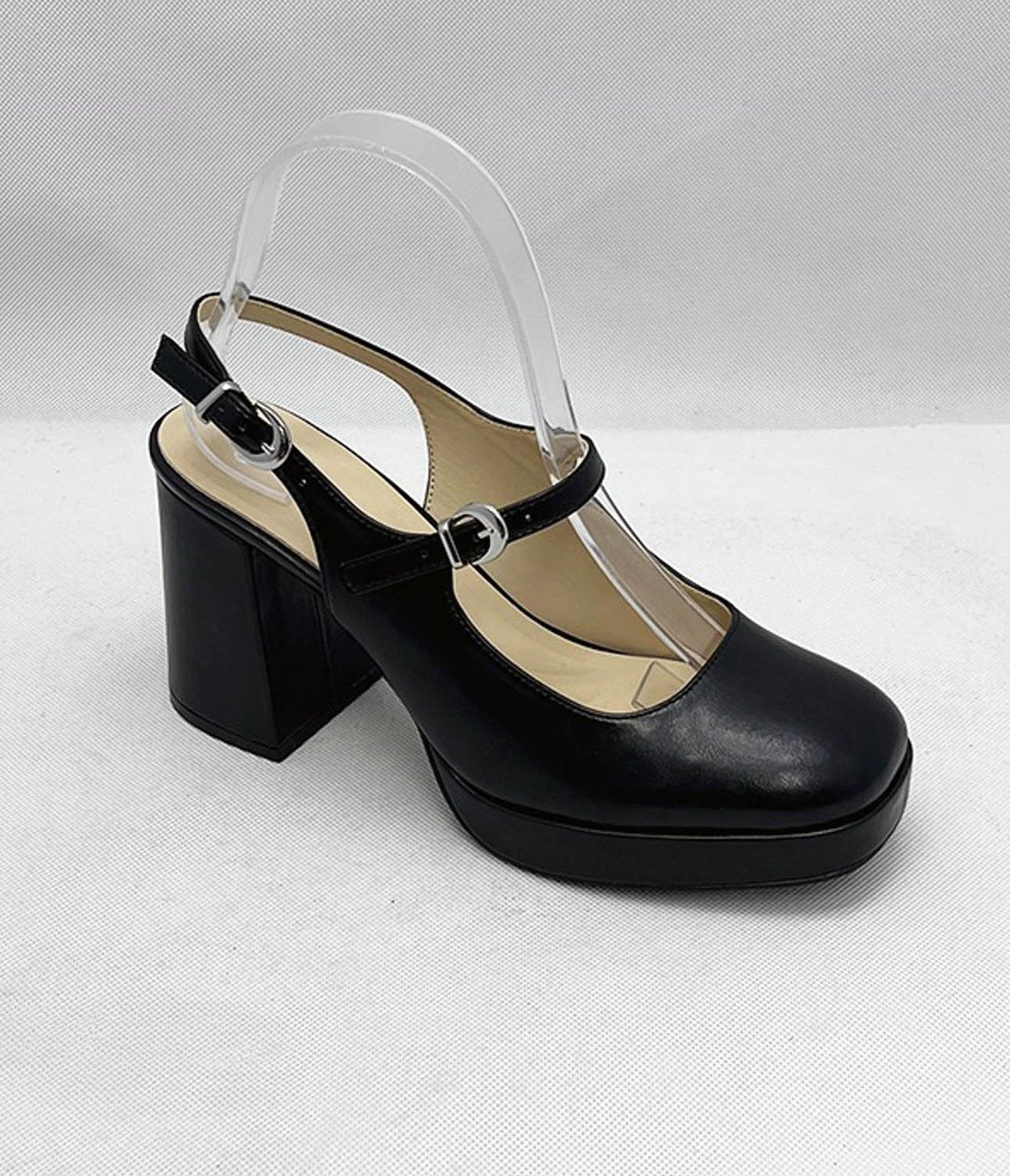 Black Leatherette Platform Slingback Heels - Unique Vintage - Womens, SHOES, HEELS