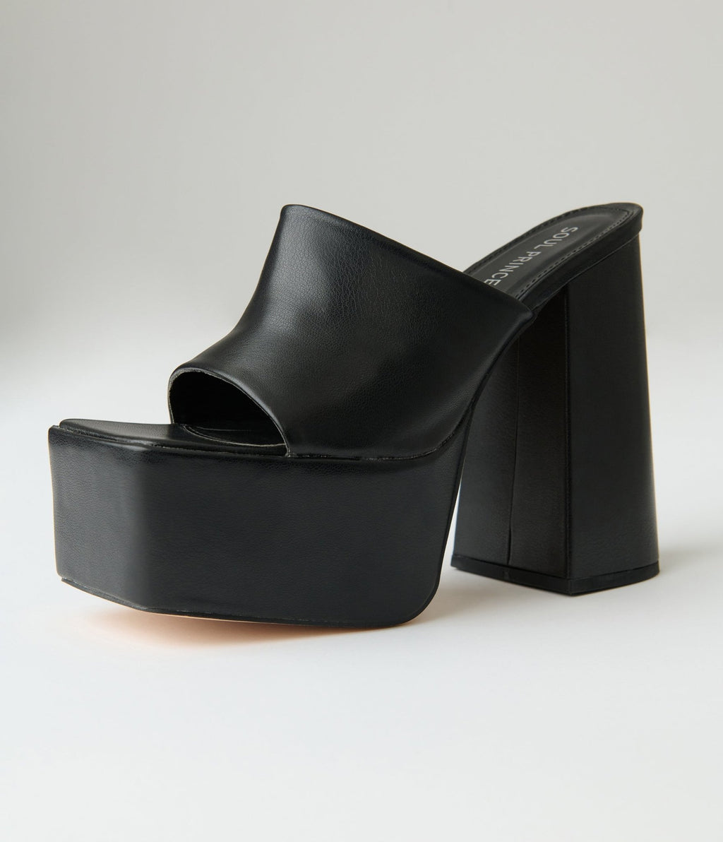Black Leatherette Platforms - Unique Vintage - Womens, SHOES, HEELS