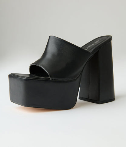 Black Leatherette Platforms - Unique Vintage - Womens, SHOES, HEELS