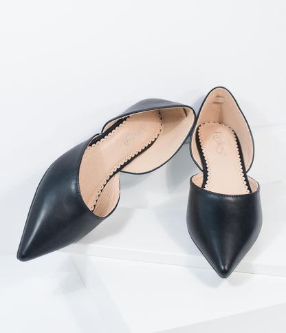 Black Leatherette Pointed Toe Flats - Unique Vintage - Womens, SHOES, FLATS