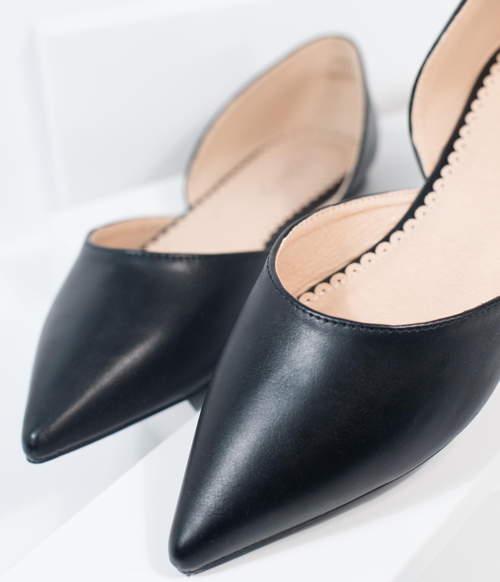 Black Leatherette Pointed Toe Flats - Unique Vintage - Womens, SHOES, FLATS