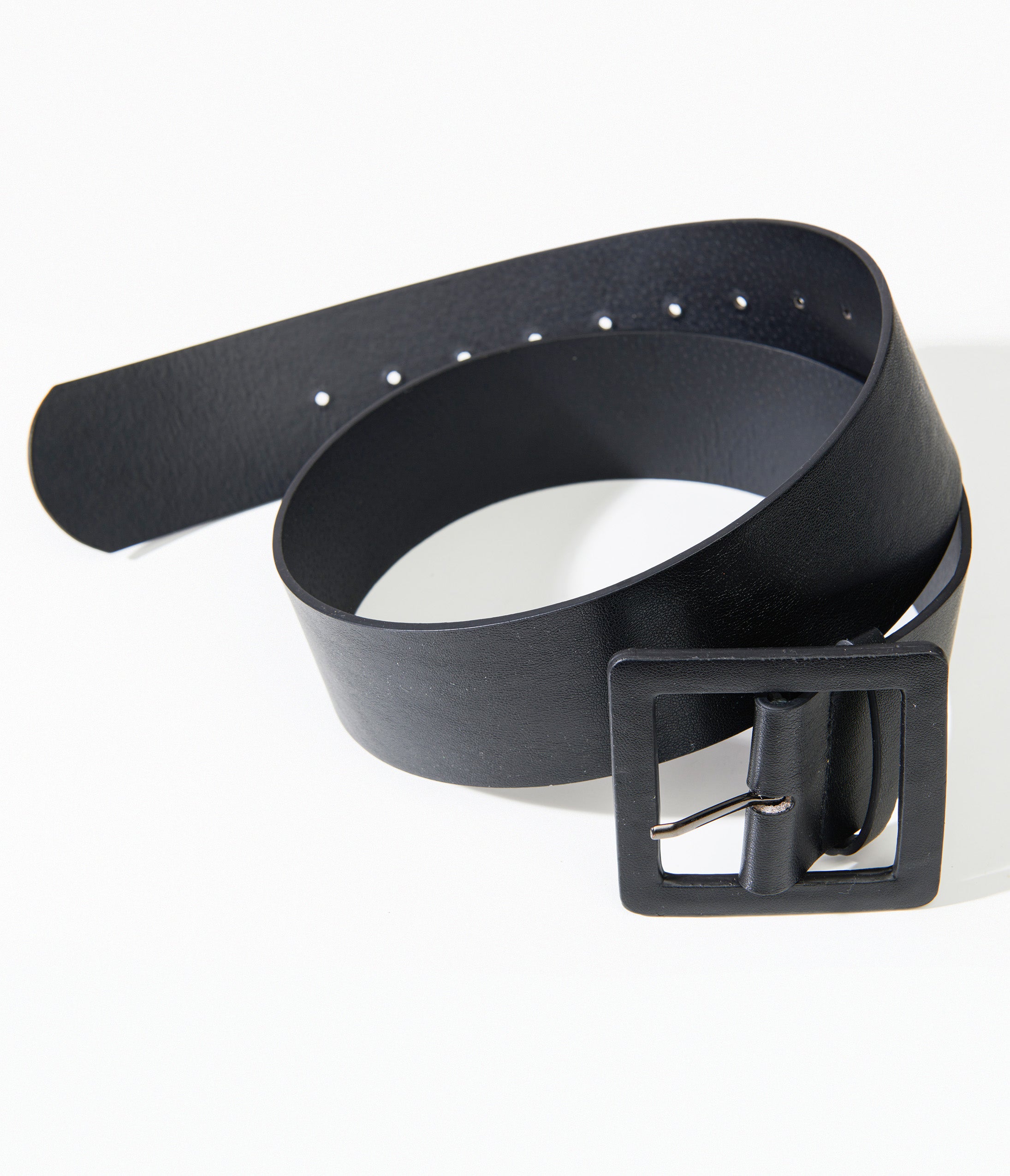 Black Leatherette Square Belt - Unique Vintage - Womens, ACCESSORIES, BELTS