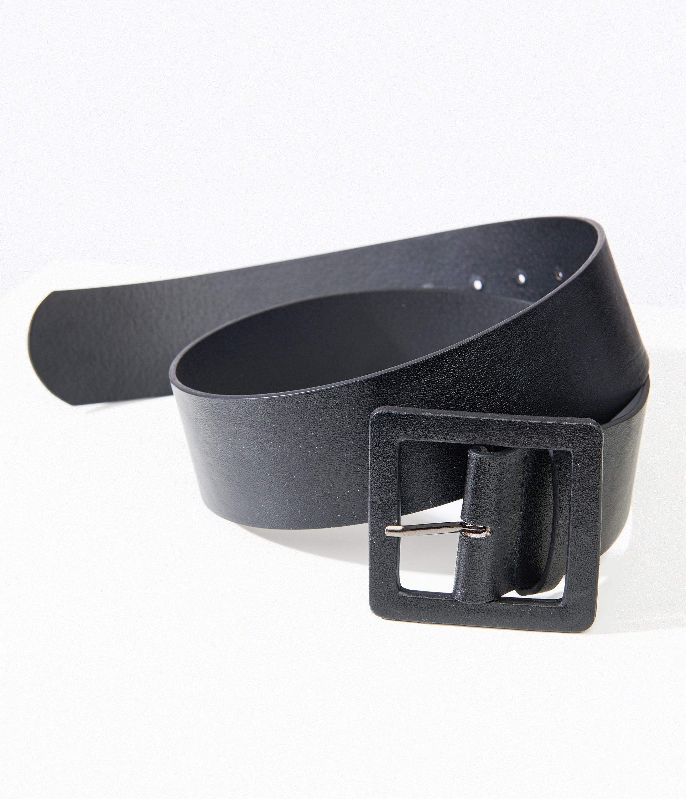 Black Leatherette Square Belt - Unique Vintage - Womens, ACCESSORIES, BELTS