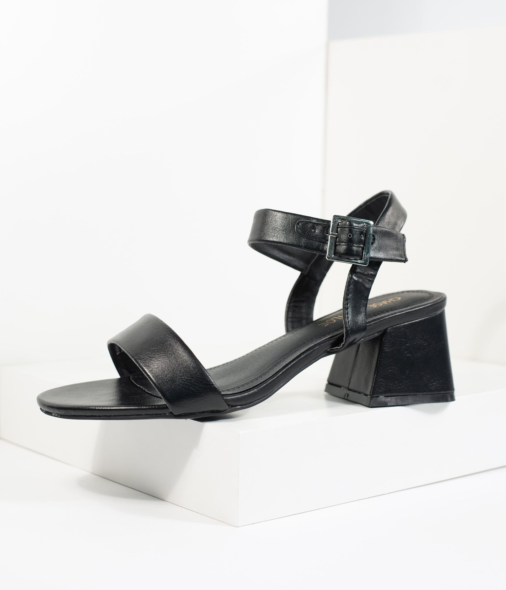 Black Leatherette Teagan Heeled Sandal - Unique Vintage - Womens, SHOES, HEELS