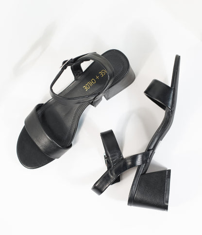 Black Leatherette Teagan Heeled Sandal - Unique Vintage - Womens, SHOES, HEELS