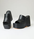 Black Leatherette Wedge Platforms - Unique Vintage - Womens, SHOES, HEELS