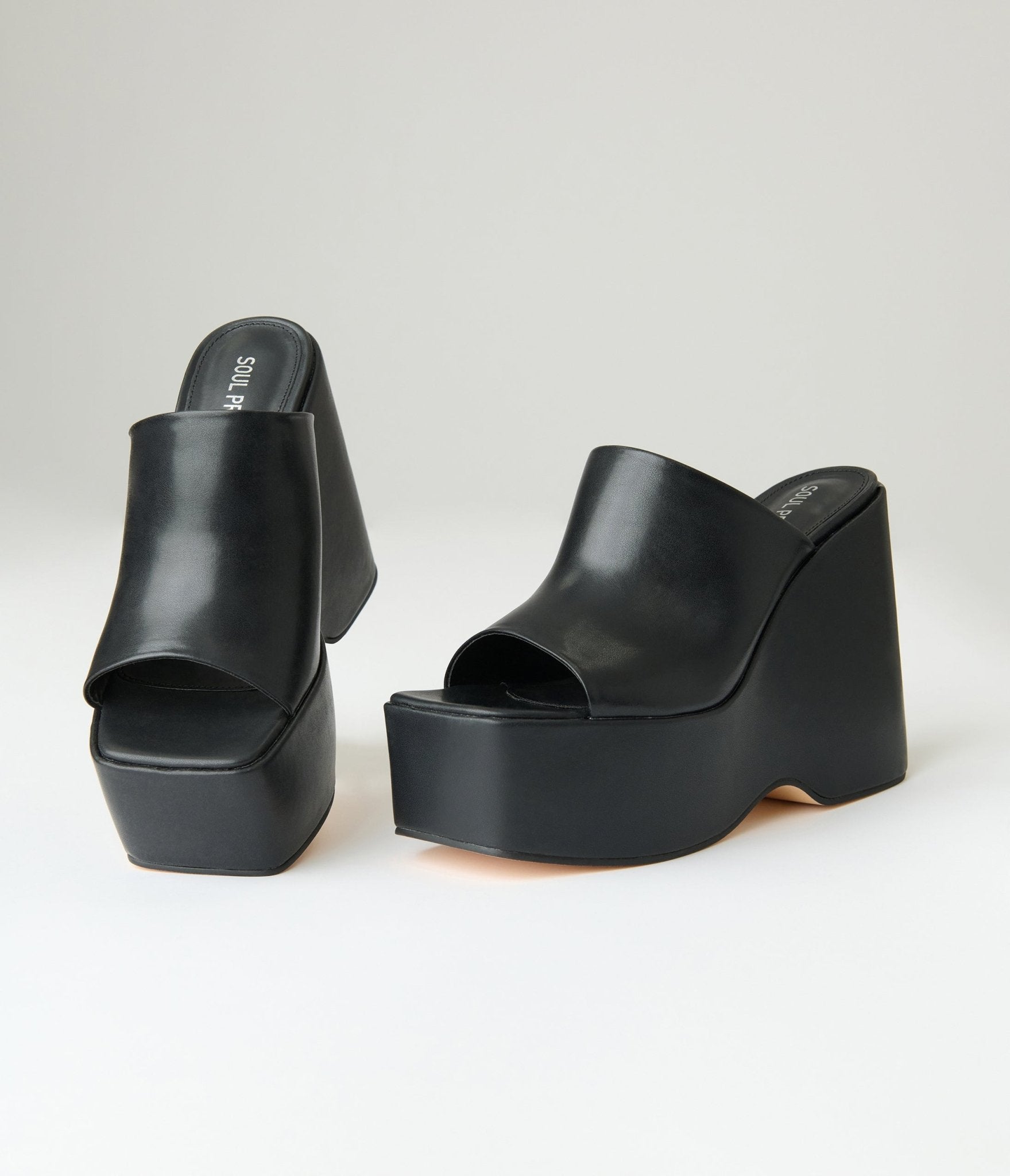 Black Leatherette Wedge Platforms - Unique Vintage - Womens, SHOES, HEELS