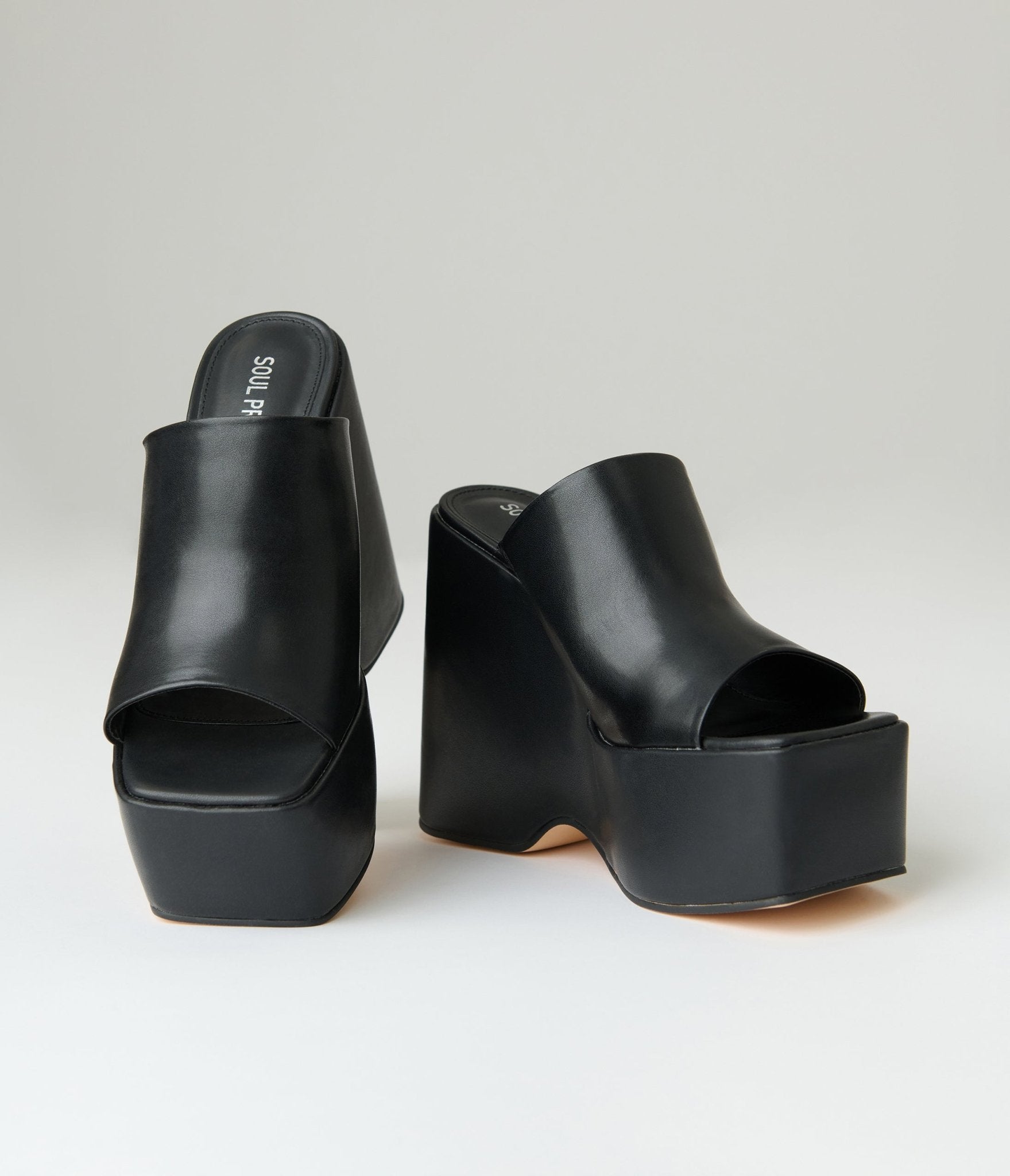 Black Leatherette Wedge Platforms - Unique Vintage - Womens, SHOES, HEELS